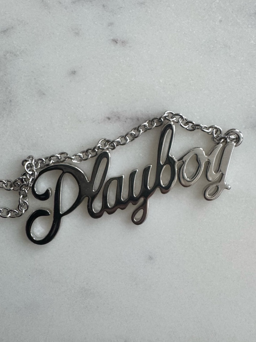 Authentic PLAYBOY Silver Script Nameplate Necklace